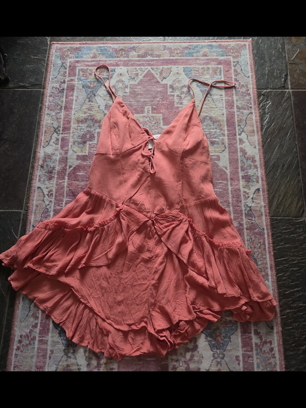Free People Coral Ruffle Romper